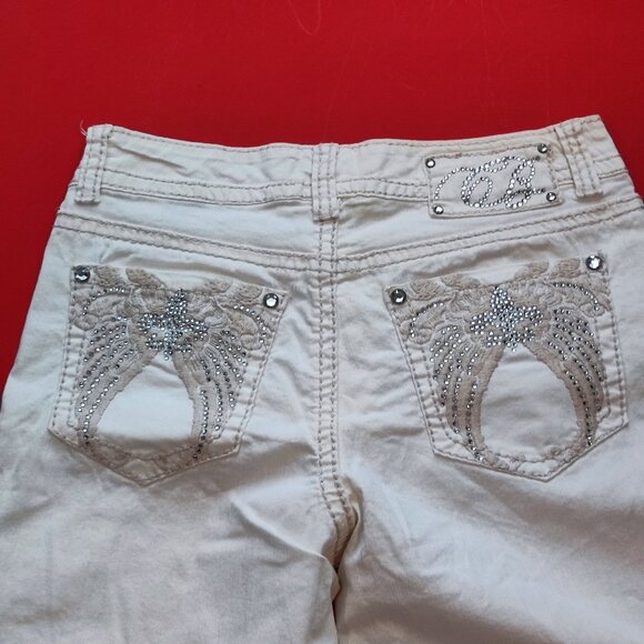 Cod Bleu Marielle jeans slim straight Rhinestone design white women's size 6/27 - Picture 5 of 11